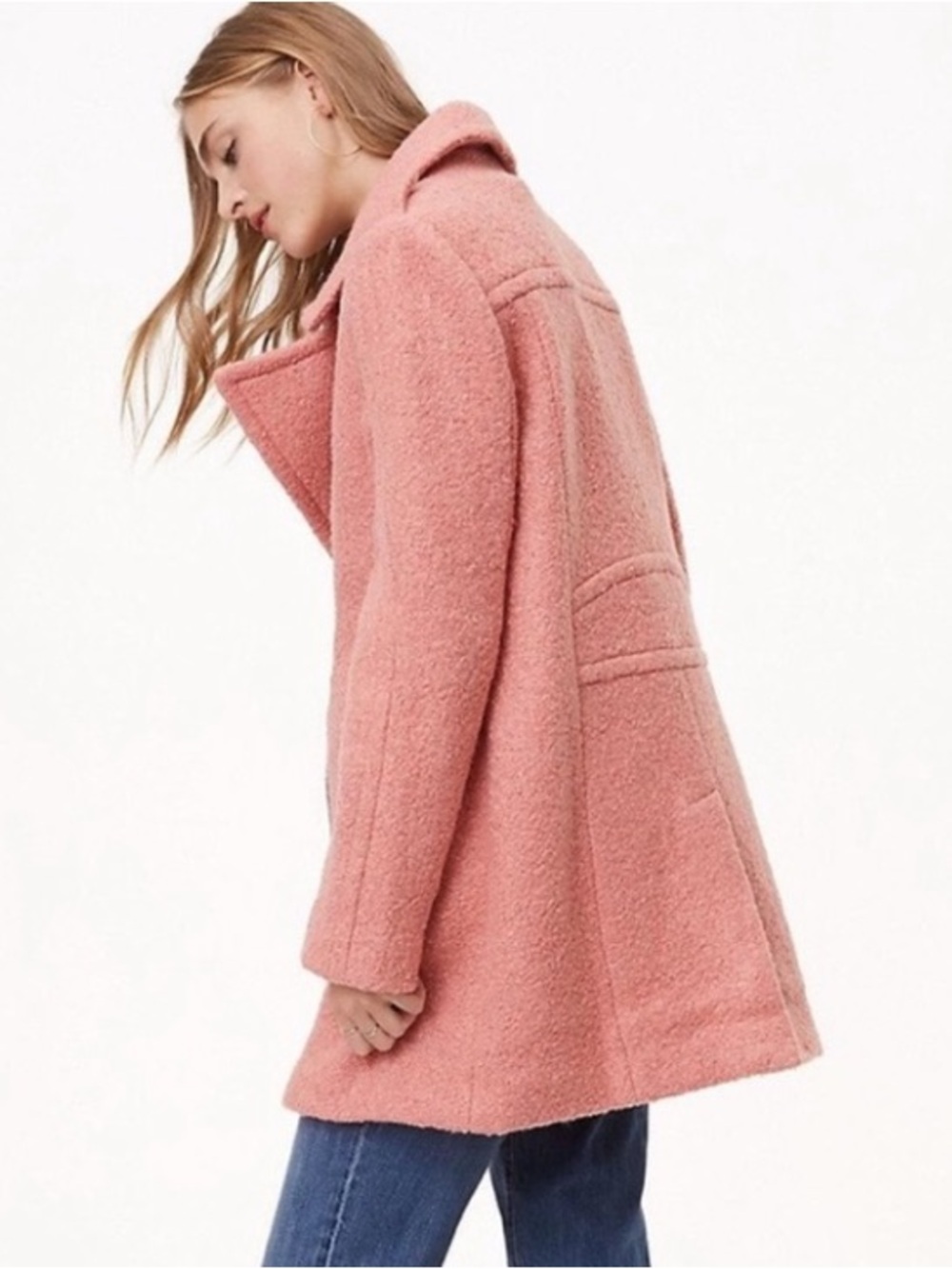 Loft Textured Wool Blend Moto Pea Coat Sutton Pink Size S NWT - Picture 8 of 16